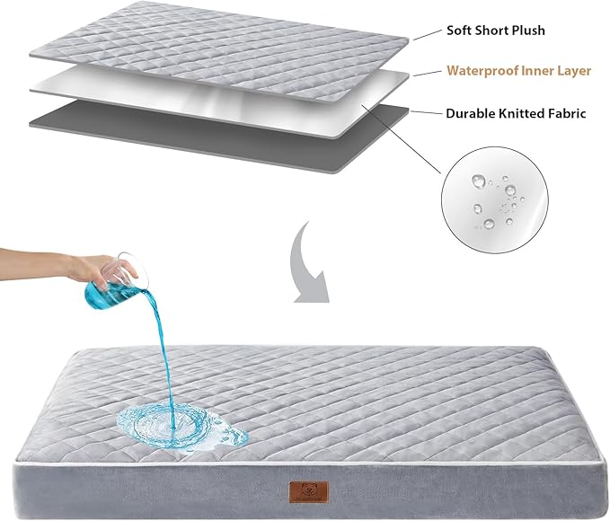 WNPETHOME Orthopedic Big Dog Beds Large Sized Dog, Waterproof Extra Large Dogs Bed with Removable Washable Cover, Multi-Needle Quilting Dogs Crate Bed-Mewly Pet