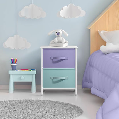 Sorbus Nightstand with 2 Drawers - Kids Bedside Furniture End Table Night Stand - Steel Frame, Wood Top & Easy Pull Fabric Bins - Dresser & Chest for Home, Bedroom Accessories, Office & College Dorm