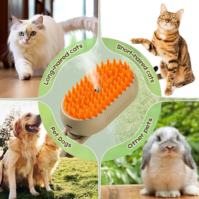 Cat Steam Brush for Shedding, 2025 New 4 in 1 Rechargeable Steam Pet Brushes for Cats & Dogs, Indoor Anti-static Pets Brush for Massage, Cleaning, Shedding & Combing Hair (Beige)-Mewly Pet
