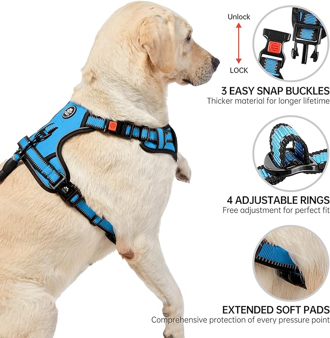 NESTROAD No Pull Dog Harness,Adjustable Oxford Dog Vest Harness with Leash,Reflective No-Choke Pet Harness with Easy Control Soft Handle for Large Dogs(X-Large,Blue)-Mewly Pet