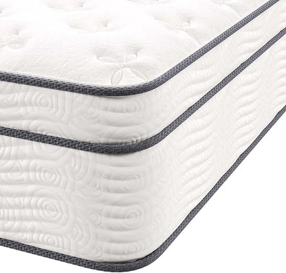 Modway Jenna 14” Innerspring and Memory Foam Queen Mattress With Individually Encased Coils, White