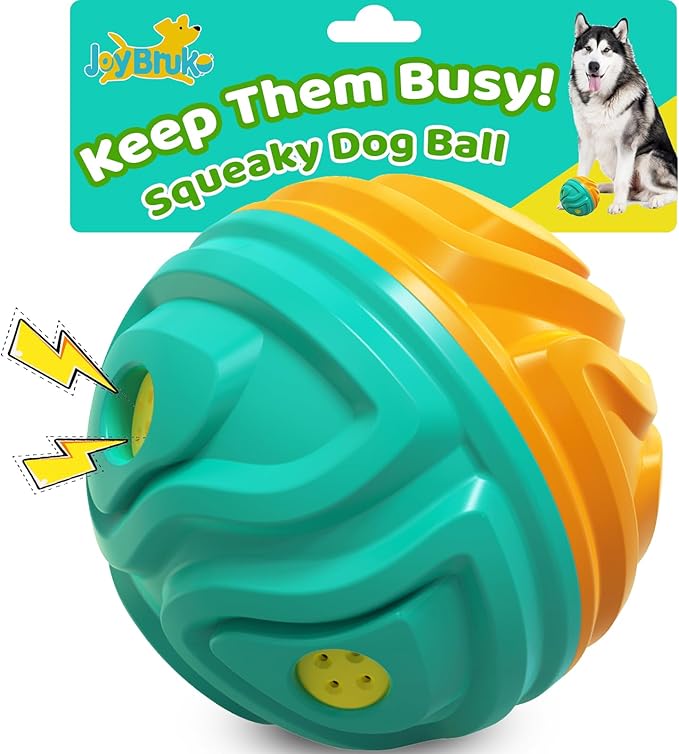 Dog Ball for Aggressive Chewers - Interactive Dog Toy Balls Fun Squeaky Sound to Keep Them Busy, Durable for Small Medium Large Breeds, Rubber Pet Chew Toys, As Seen on TV, Orange & Blue-Mewly Pet