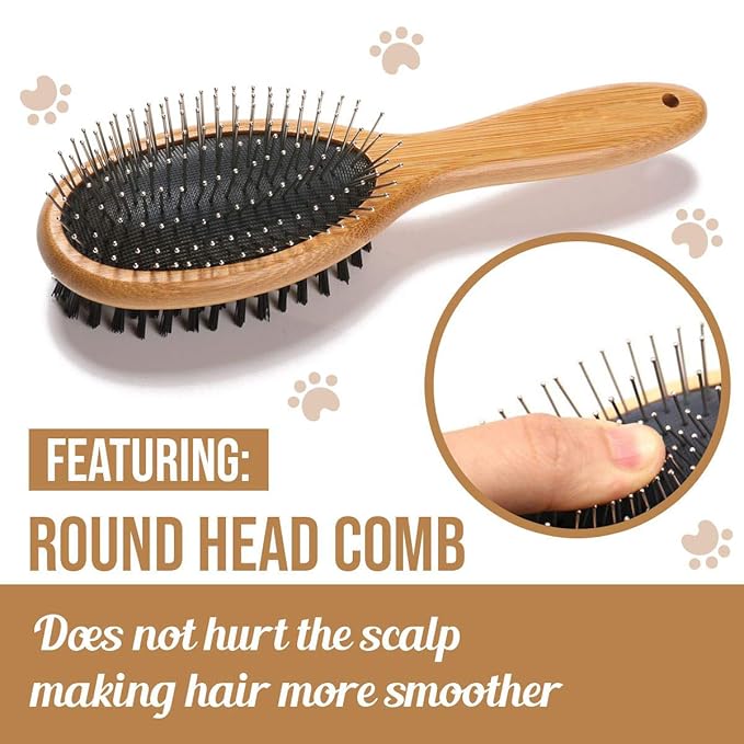 KylePet Dog Brush, Double Sided Pet Slicker Brush with Bamboo Handle for Dogs and Cats Long Hair Pets Grooming Comb for Removing Shedding, Tangles and Dead Undercoat-Mewly Pet