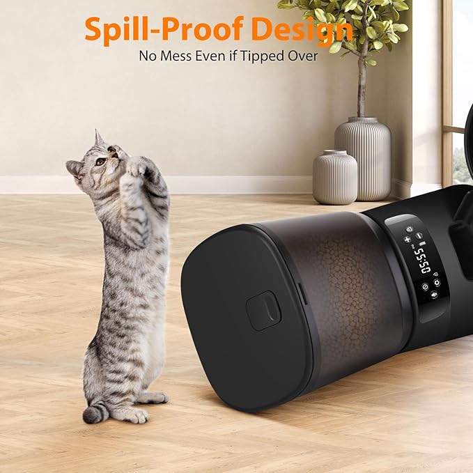 Automatic Cat Feeders for Two Cats, 5L/20 Cups Double Automatic Cat Food Dispenser with 2 Stainless Bowls, Timer Setting 20 Portions 6 Meals Per Day, 10s Meal Call, Pet Feeder for Dog (Black)-Mewly Pet