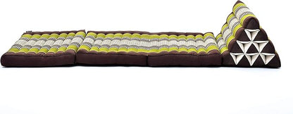 Leewadee - Comfortable Japanese Floor Mattress Used As Thai Floor Bed with Triangle Cushion, Futon Mattress Or Thai Massage Mat, 67 x 21 inches, Brown Green