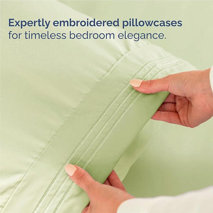 Twin XL Size 3 Piece Sheet Set - Comfy Breathable & Cooling Bed Sheets Set - Hotel Luxury Bedding for Women, Men, Kids, Teens, Boys & Girls - Deep Pockets & Wrinkle Free - Oeko-Tex - Light Sage Green