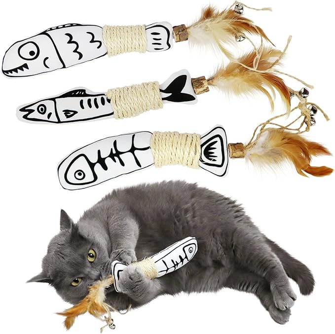 Snowlove 3-Pack Cute Catnip Feather Toys with Silvervine Rope & Bells-Mewly Pet