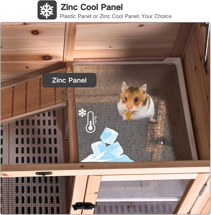 Guinea Pig Cages with Anti Chewing Edges and Cool Zinc Plate, Indoor Rabbit Hutch with Hideout and PVC Platform, Elevated Legs Hamster Cage 36.6" L (Nature)-Mewly Pet