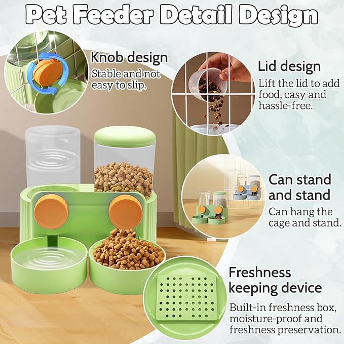 kathson Hanging Automatic Pet Food Water Dispenser,Cat Food and Water Dispenser Set Rabbit Water Dispenser Small Animal Feeding&Watering Supplies for Small Cats Dogs,Rabbits,Ferrets(Green)-Mewly Pet