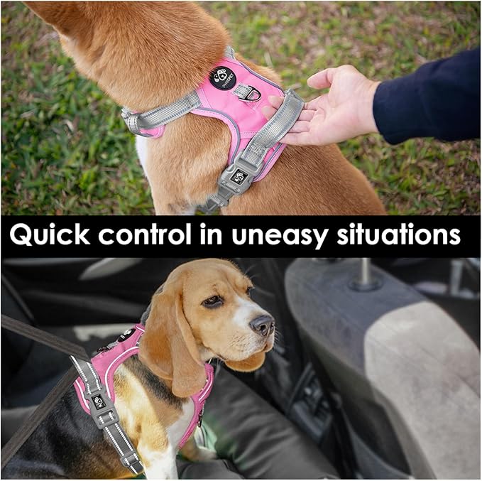PHOEPET No Pull Dog Harness, Unique Colors Reflective Adjustable Dog Vest, with Soft Training Handle Metal Clips for Small Medium Large Dogs (Baby Pink Base & Grey Straps,XL)-Mewly Pet