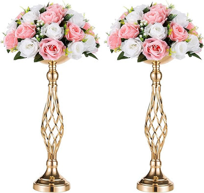 2 Pcs Versatile Metal Flower Arrangement & Candle Holder Stand Set for Wedding Party Dinner Centerpiece Event Restaurant Hotel Decoration (Gold, 2 x S)