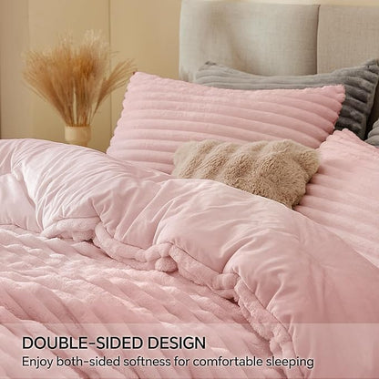 BEDELITE Fleece California King Comforter Set -Super Soft & Warm Fluffy Pink Bedding, Luxury Fuzzy Heavy Bed Set for Winter with 2 Pillow Cases