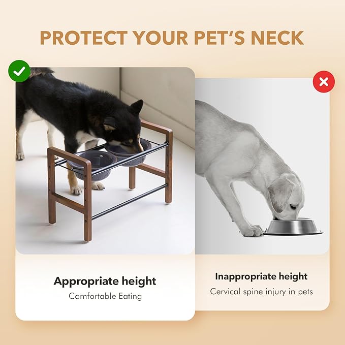 7.1inch Ceramic Adjustable Raised Double Bowls Set with Stand, 3 Heights Elevated, 2 Placement Options,Food and Water Bowls for Medium and Large Dog(Reactived Glaze -Grey)-Mewly Pet