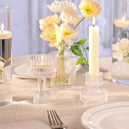 Candlestick Holders Bulk, 6 Pcs Clear Combination Candle Holders Set, Crystal Candle Holders for Wedding, Table Centerpiece, Home Decoration