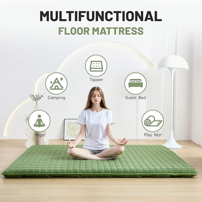 Japanese Floor Mattress Twin, Anti-Slip Japanese Futon Foldable Tatami Mat for Guests, Green