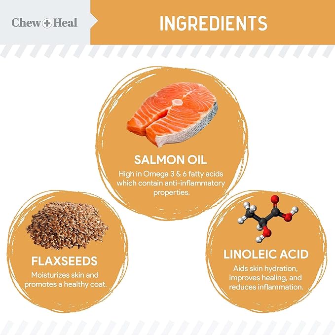 Salmon Oil for Dogs - 180 Soft Chew Omega Treats for Skin and Coat - Fish Oil Blend of Essential Fatty Acids, Omega 3 and 6, Vitamins, Antioxidants and Minerals - Made in USA-Mewly Pet