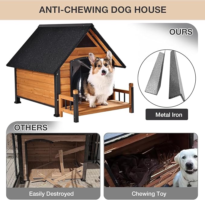 Dog House Outdoor Insulated, 50.87" L Large Dog Kennel with Chew-Proof Iron Frame, Suitable for Medium to Large Dogs (Brown)-Mewly Pet