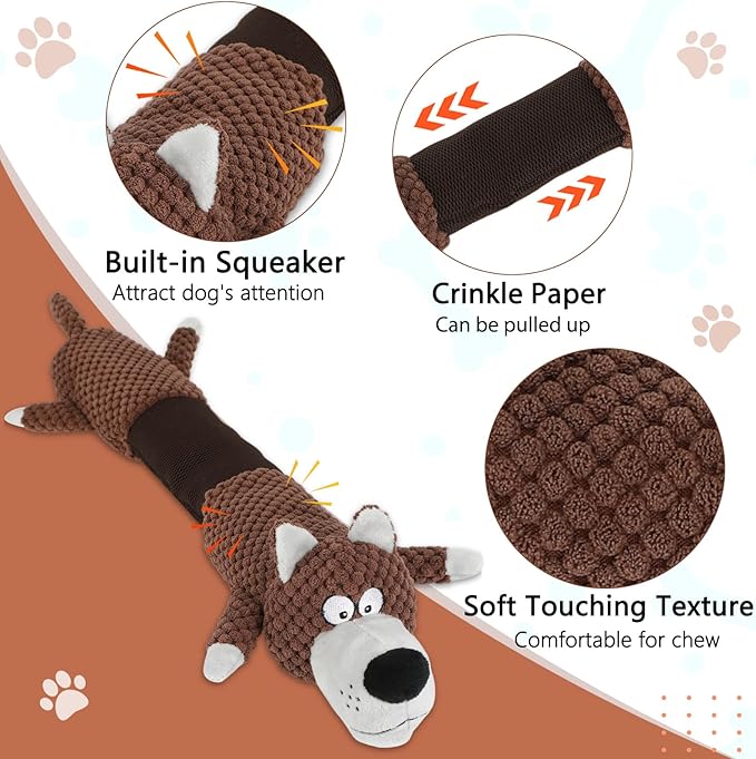 Squeaky Dog Toys with Crinkle Paper, Tough Puppy Toys and Plush Dog Chew Toy, Interactive Tug of War Dog Toy for Small, Medium and Large Breed Dogs-Mewly Pet