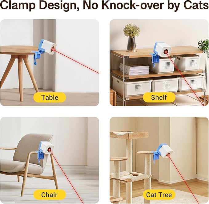 Potaroma Truly Random Cat Laser Toys, No Knock-Over Clamp, Automatic Chargeable Interactive Kitten Toy Indoor Exercise for All Breeds, Light Blue White-Mewly Pet