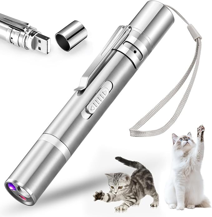 Cat Toy Pointer for Indoor, USB Rechargeable Toy, 3 Light Colors Cat Interactive Toys for Dogs, Cats, Pet Chase Toy for Fun Playing Training Exercise Indoors-Mewly Pet