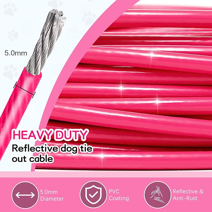Tie Out Cable for Yards - Heavy Duty, Chew Proof, 10FT for Large Dogs Up to 250lbs-Mewly Pet