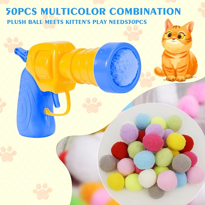 Mewlmart Interactive Cat Toys Cat Ball Launchers Enrichment Toys Pom Pom Balls50 Balls 1.2IN-Mewly Pet