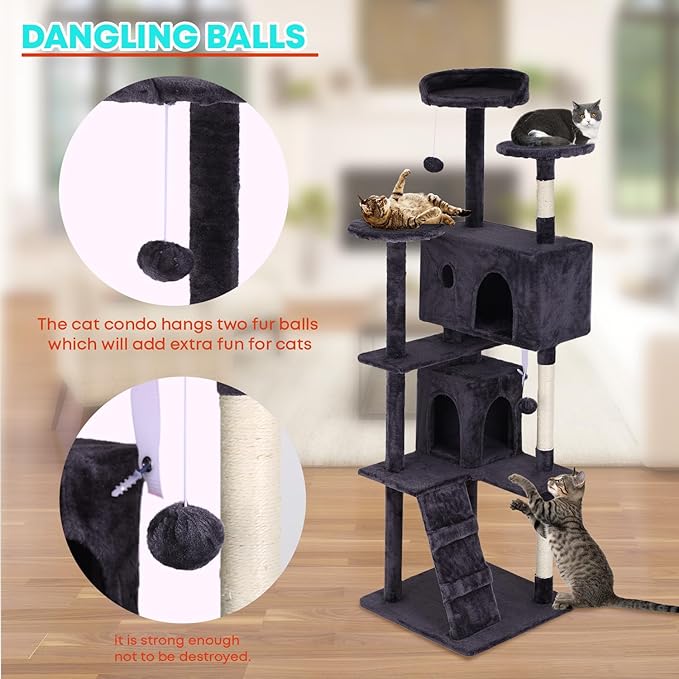 FDW Cat Tree 70in Cat Tower Multi-Level Durable Cat Scratching Post & Cozy Fun Cat Jumping Platform Space Saving Cat Condo Pet Play House for Indoor Cats,Ashy-Mewly Pet