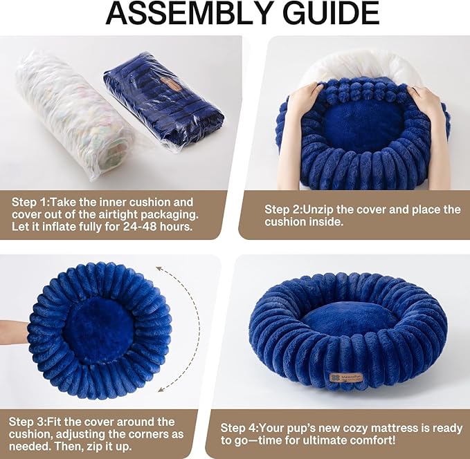 MEWOOFUN Donut Dog Beds for Small Dog, Calming Bed Round Cute Puppy Bed with Non-Slip Bottom, Fluffy Washable Pet Bed for Puppy and Kitten (Navy Blue, XS (20x20x6))-Mewly Pet