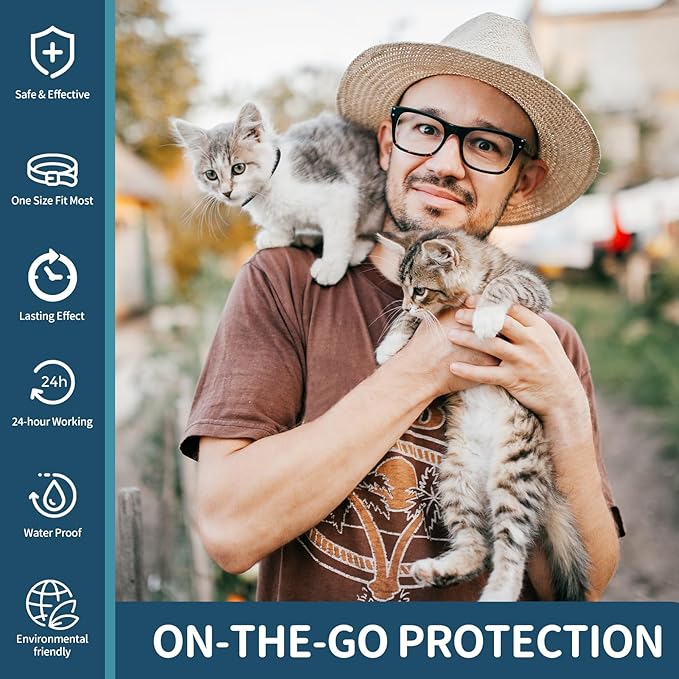 Flea and Tick Collar for Cats - 4 Pack, 32 Month Protection Treatment, Waterproof, Natural Prevention, Adjustable for Cats & Kittens (Black)-Mewly Pet