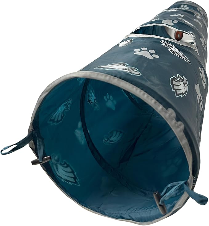 NFL Philadelphia Eagles Cat Tunnel Tube Toy with Plush Football Catnip and Feathers Collapsible Tunnel for Cats to Play, Peek and Hide, Sporty & Fun Cat Tunnel Toy with Team Logo All-Over Design!-Mewly Pet
