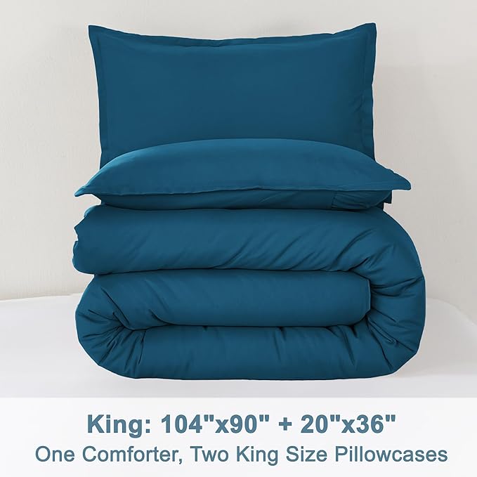 Litanika Teal Comforter King Size, 3 Pieces Turquoise Lightweight Solid Bedding Comforter Set, All Season Fluffy Bed Set (104x90In Comforter & 2 Pillowcases)
