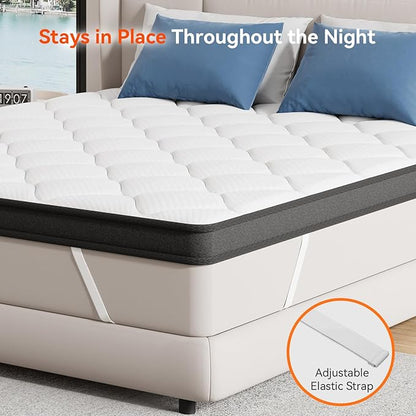 ELEMUSE 3 Inch Queen Memory Foam Mattress Topper, High Density Gel Foam Bed Toppers with Cooling Pillowtop for Back Pain Relief, Medium Firm Mattress Pad for Comfort Body Support