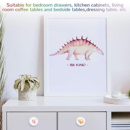 Fumete 8 Set Dinosaur Drawer Knob Pulls Round Soft Rubber Watercolor Drawer Knobs Silicone Cabinet Drawer Knobs for Boys Girls Kids Dresser Knobs for Nursery Closet Kitchen Cabinet