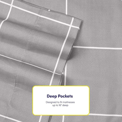 Full Size Bed Sheets - 6 Piece 1500 Supreme Collection Fine Brushed Microfiber Deep Pocket Full Sheet Set Bedding - 2 Extra Pillow Cases, Great Value, Full, Window Pane Gray