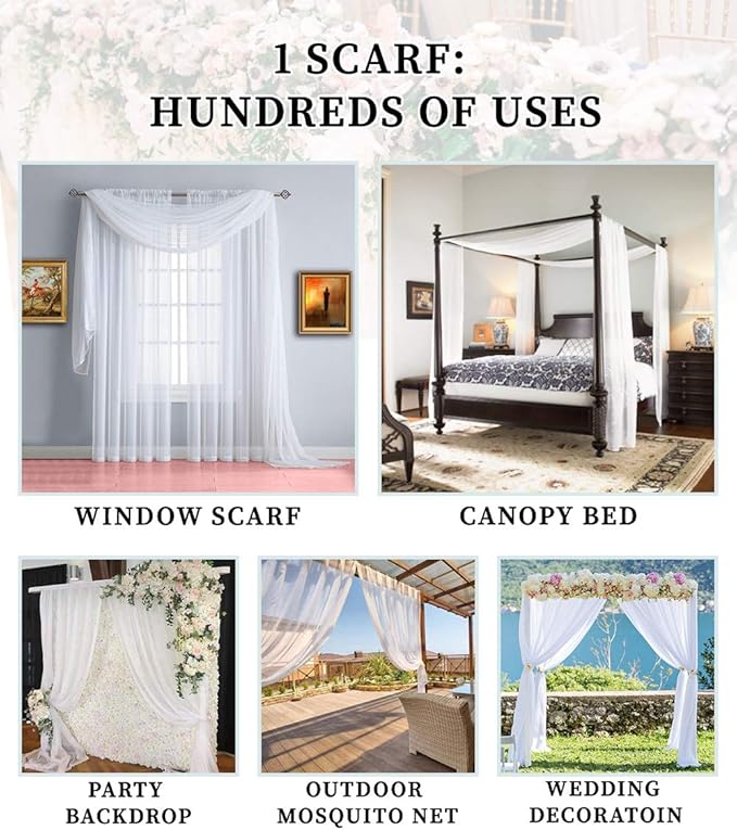 Warm Home Designs 30 Feet Long Sheer Sage Green Window Scarf. These XXL Length Valance Window Scarves 54 X 360 Inches in Size. Great as Bed Canopy or Wedding Arch Draping Fabric. AM Sage 360"