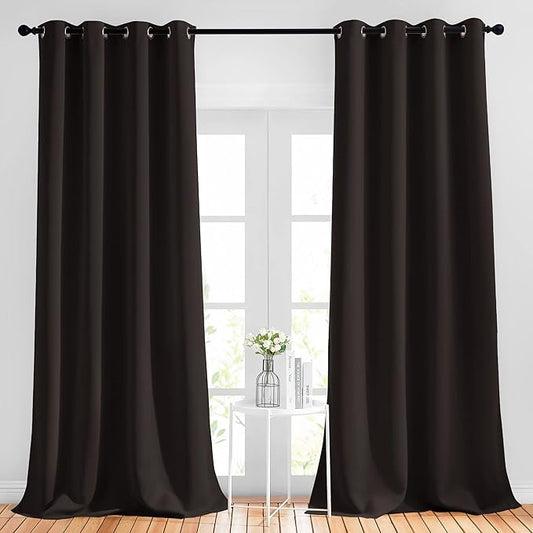NICETOWN Blackout Curtains Panels for Window - Home Fashion Machine Washable Ring Top Thermal Insulated Solid Blackout Draperies for Kid's Room (2 Panels, 52 inches W x 95 inches, Toffee Brown)