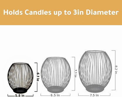 OLEEK Small Outdoor Candle Holders for Patio - Pillar Candle Holder - Black Wire Candle Holder for Table Centerpiece - Iron Lantern Decorative Candles - Farmhouse Decor Fireplace Metal Candle Holders