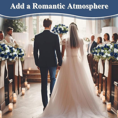 Zeyune 8 Pack 12 Inch Wedding Bouquets for Bride Bridesmaid Dark Blue and White Artificial Rose Bouquet Fake Silk Roses Flowers Bunches Bulk for Home Office Garden Parties Decoration