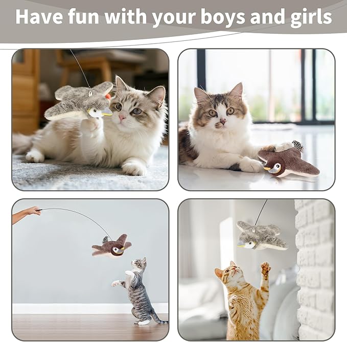 2 PCS Cat Toys, Flapping Bird Cat Toy(No Flying), Interactive Catnip Toy with Catnip Bags, Chirping Noise Moving Wings Dog Cat Kitten Toys, Flappy Flying Pets Toy for Indoor(Brown&Gray Sparrow)-Mewly Pet