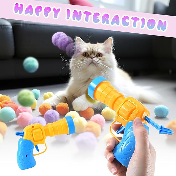 21Pcs Cat Ball Toy Launcher - Includes 20 Colorful Plush Cat Balls and Exciting Launcher Set，Funny Interactive Cat Toys for Bored Indoor Adult Cats, Cute Kitten Kitty Toys-Mewly Pet