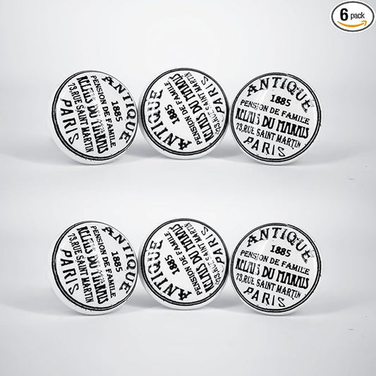 Handmade Black & White Ceramic Stone Cabinet Knobs,Vintage Decorative Drawer Pulls for Trendy Cabinets,Modern Dressers & Cupboards, Knobs for Kitchen & Furniture-Set of 6