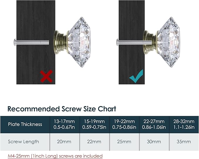 12-Pack Crystal Glass Cabinet Knobs for Home Decor, Vanity Drawers, Desks, Wardrobe Doors, Standard Screws Easy Installation for Home Refurbishment and Redecoration (Clear Crystal, 30mm, Bronze Base)