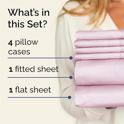 Cal King Sheet Set 6 Piece - Bed Sheets California King Size - Soft Hotel Luxury Bedding - Cooling, Comfy & Breathable - 1 Flat, 1 Fitted & 4 Pillowcases w/ Deep Pockets - Wrinkle Free - Light Pink