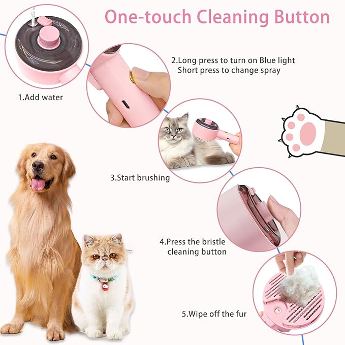 Cat Steam Brush For Shedding, Steamy Dog Grooming Brush With 2-Speed Spray, Blue Light And Release Button, Rechargeable Water Pet Hair Brushes Wet Self Cleaning Spa Comb-Mewly Pet