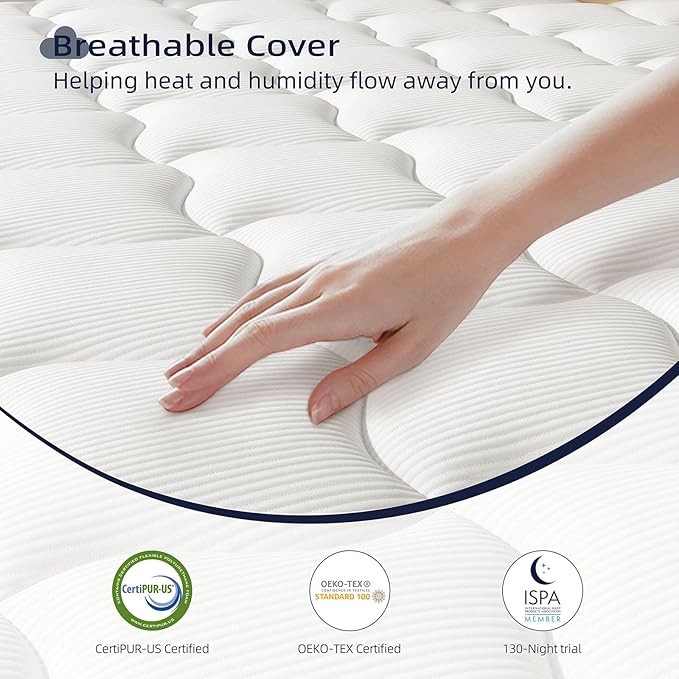 Full Mattress 10 Inch - Hybrid Mattress Bed in a Box, Medium Firm Support, Pressure & Pain Relief for All Sleepers, CertiPUR-US Certified, Fiberglass-free, Reinforced Edge Support, Motion Isolation