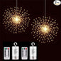 2 Pack Starburst Sphere Lights,200 LLED Firework Lights, 8 Modes Dimmable Remote Control Waterproof Hanging Fairy Light, Copper Wire Light for Patio Parties Christmas (Battery Operated)