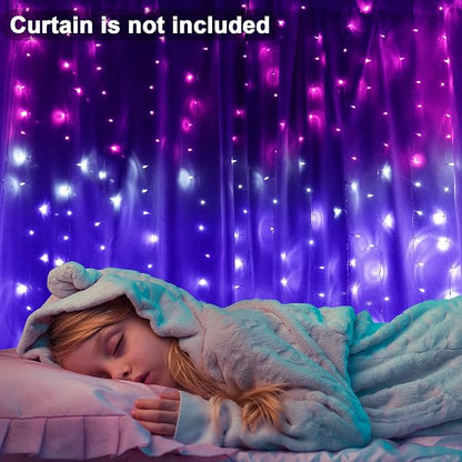Curtain Lights Pink Purple Ombre Light Up String Curtain for Bedroom Wall Hanging Mermaid Fairy Lights for Teen Room Girls Room Decor Christmas Decoration Girls Gift (Pink & Purple)