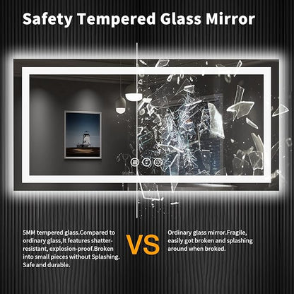 LOAAO 55X30 LED Bathroom Mirror with Lights, Anti-Fog, Dimmable, Backlit + Front Lit, Lighted Bathroom Vanity Mirror for Wall, Shatter-Proof, Memory Function, ETL Listed
