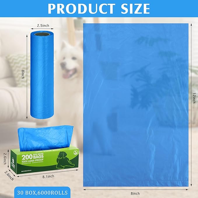 Harloon 6000 Counts Dog Poop Waste Bags 30 Rolls Extra Thick Strong Leak PET Proof Bags Disposable Bulk Universal Doggy Roll Waste Box for Puppy Outdoor Walking Travel(Bule,12 x 8 Inches)-Mewly Pet