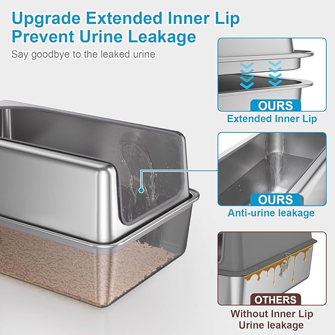 12'' High Sides XL All Stainless Steel Cat Litter Box with Lid,Deep Metal Litter Box for Big Cats,Extra Large Litter Boxes with High Wall Enclosure,Anti-Leakage,Never Absorbs Odors,Non-Sticky Surface-Mewly Pet